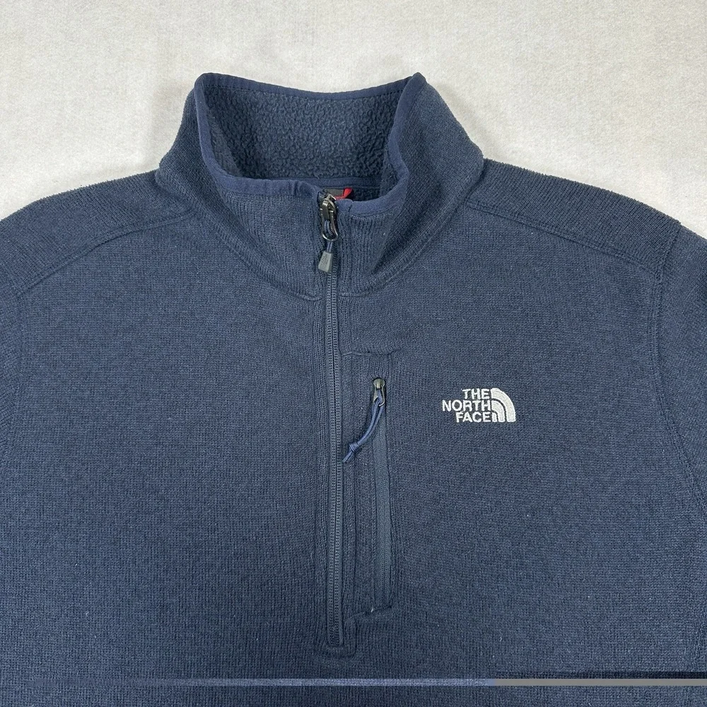 The North Face Mens XL Navy Blue 1/4 Zip Fleece Pullover Jacket Chest Pocket